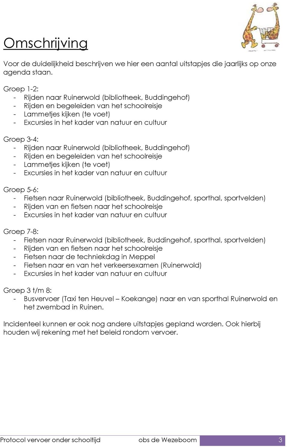 begeleiden van het schlreisje - Lammetjes kijken (te vet) Grep 5-6: - Fietsen naar Ruinerwld (biblitheek, Buddingehf, sprthal, sprtvelden) - Rijden van en fietsen naar het schlreisje Grep 7-8: -