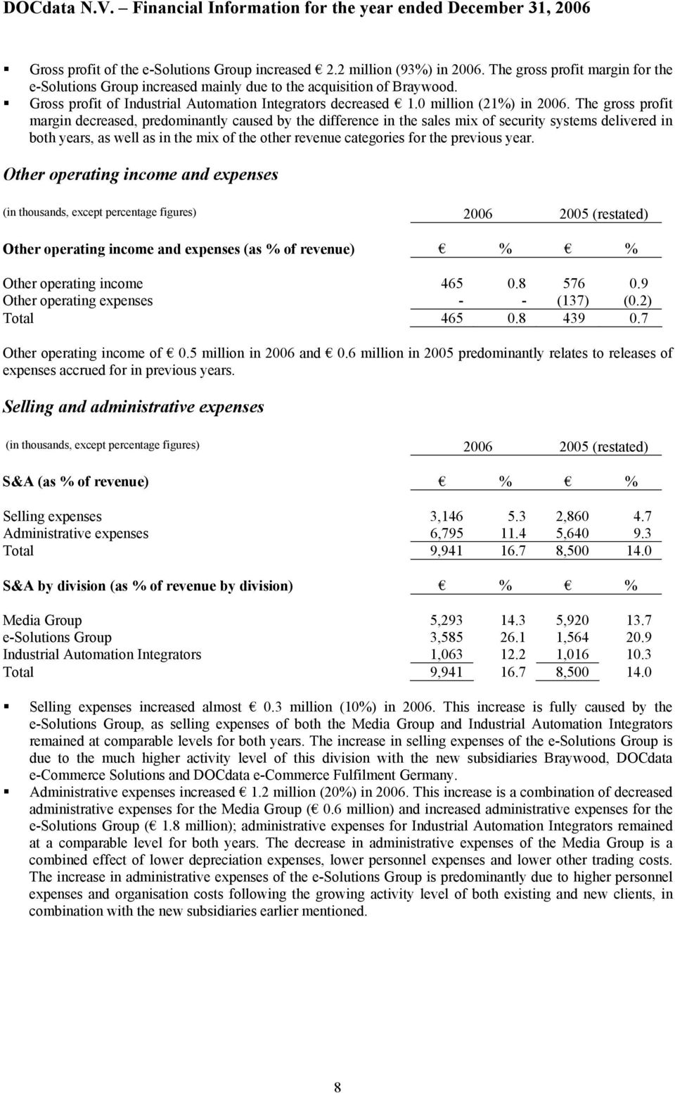 The gross profit margin decreased, predominantly caused by the difference in the sales mix of security systems delivered in both years, as well as in the mix of the other revenue categories for the