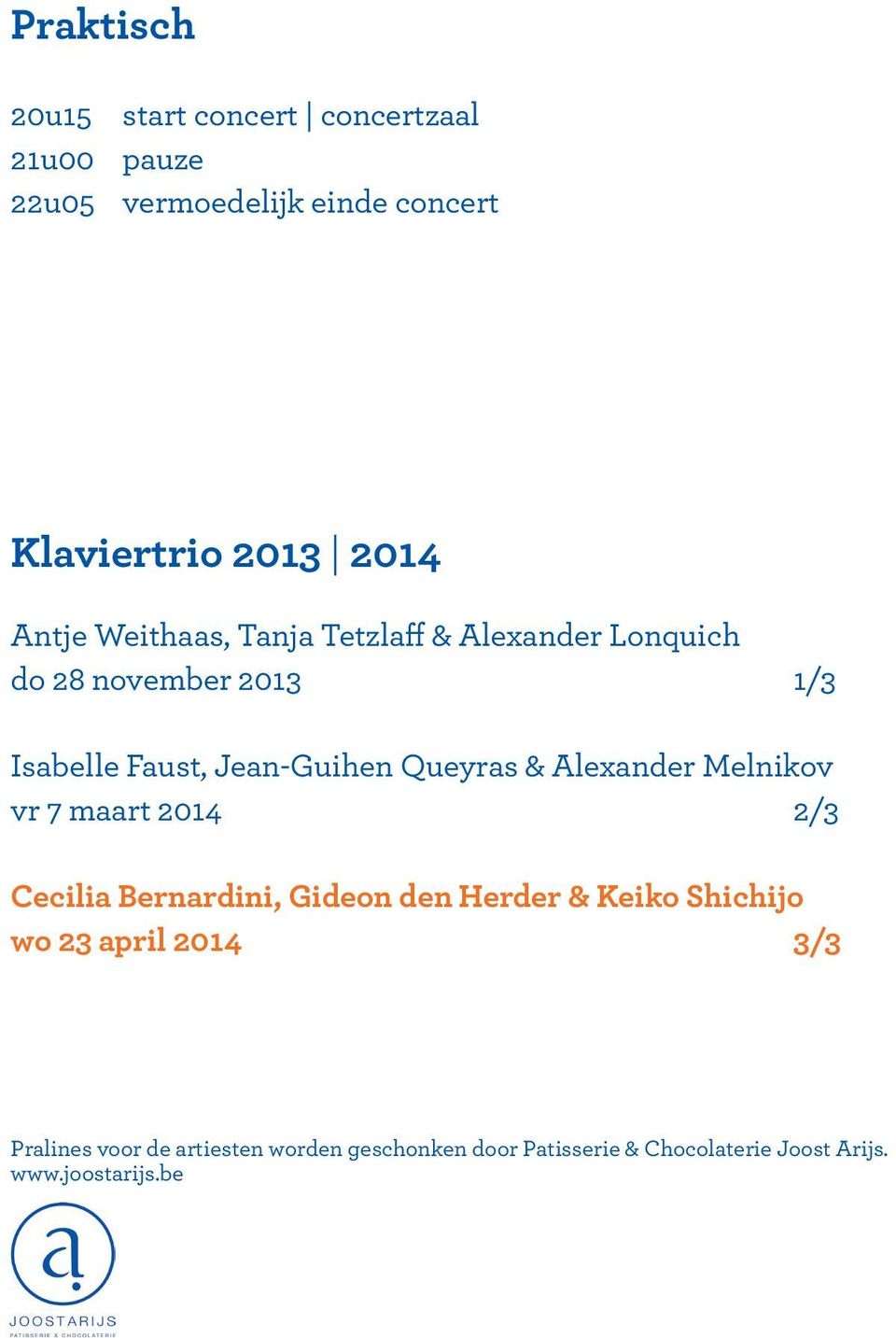 Queyras & Alexander Melnikov vr 7 maart 2014 2/3 Cecilia Bernardini, Gideon den Herder & Keiko Shichijo wo 23