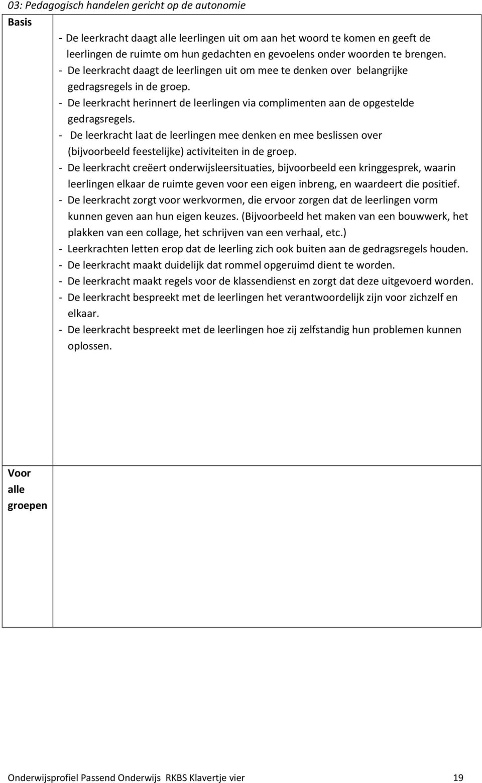 - De leerkracht herinnert de leerlingen via complimenten aan de opgestelde gedragsregels.