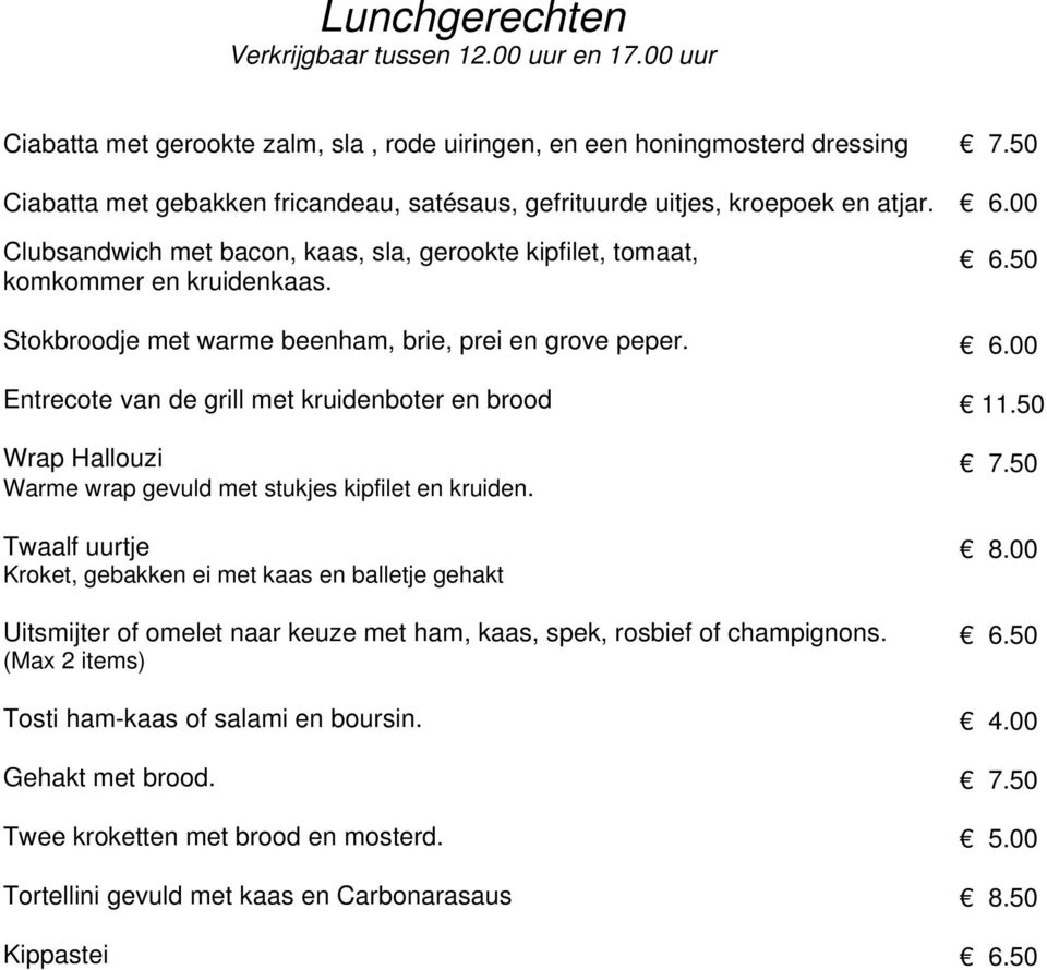 Clubsandwich met bacon, kaas, sla, gerookte kipfilet, tomaat, komkommer en kruidenkaas. Stokbroodje met warme beenham, brie, prei en grove peper.