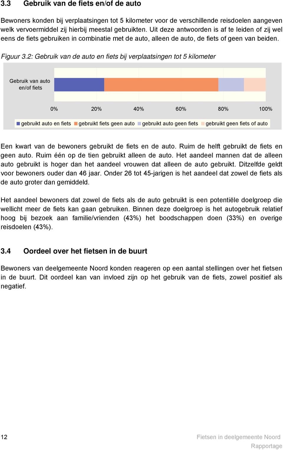 2: Gebruik van de auto en fiets bij verplaatsingen tot 5 kilometer Gebruik van auto en/of fiets 0% 20% 40% 60% 80% 100% gebruikt auto en fiets gebruikt fiets geen auto gebruikt auto geen fiets