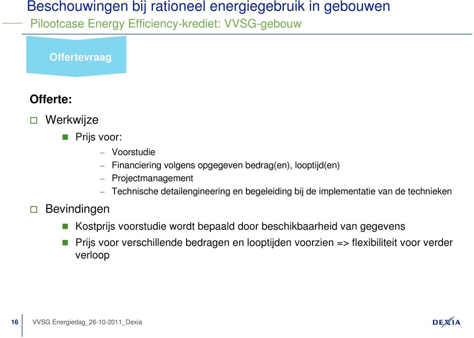 detailengineering en begeleiding bij de implementatie van de technieken Kostprijs voorstudie wordt bepaald door beschikbaarheid van