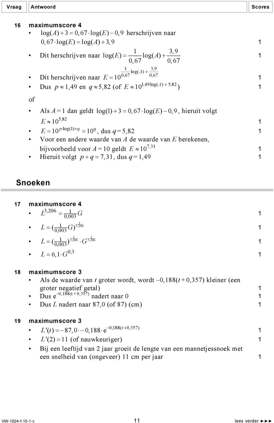 berekenen, 7, bijvoorbeeld voor A = 0 geldt E 0 Hieruit volgt p+ q = 7,, dus q =,49 Snoeken 7 maximumscore 4,06 L = 0,00 G,06 L= ( 0,00 G),06,06 L= ( 0,00) G 0, L= 6, G 8 maximumscore Als de waarde