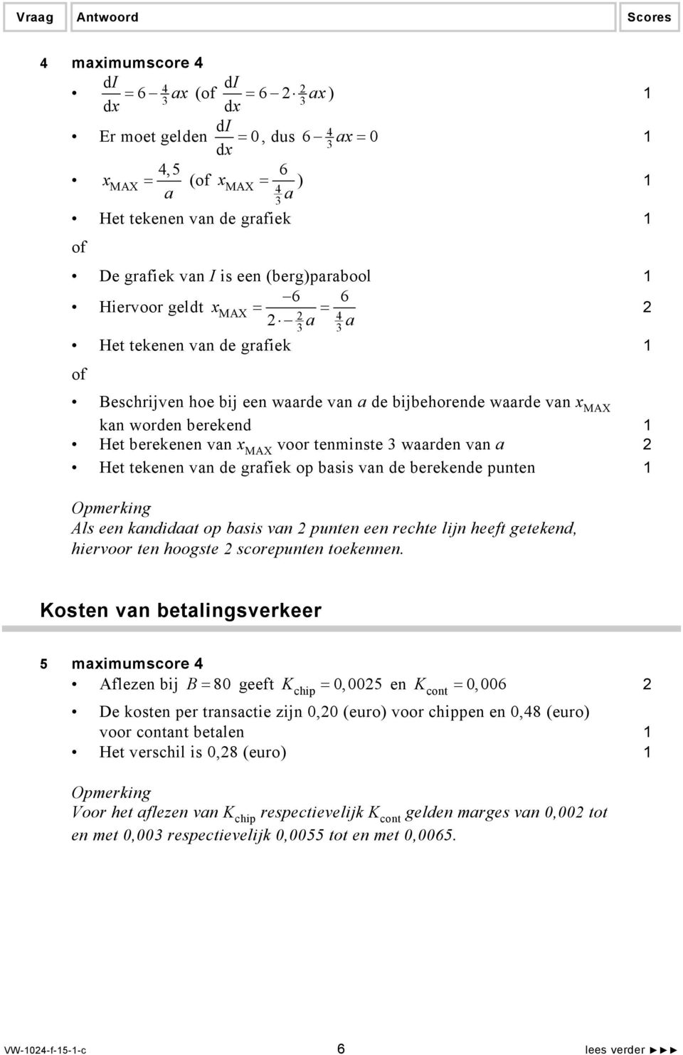 de grafiek op basis van de berekende punten Opmerking Als een kandidaat op basis van punten een rechte lijn heeft getekend, hiervoor ten hoogste scorepunten toekennen.