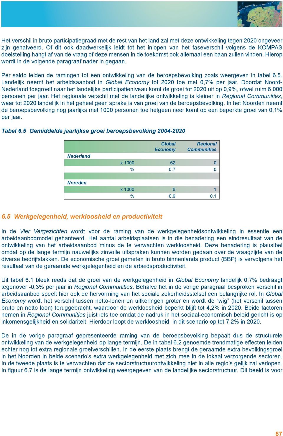 Hierop wordt in de volgende paragraaf nader in gegaan. Per saldo leiden de ramingen tot een ontwikkeling van de beroepsbevolking zoals weergeven in tabel 6.5.