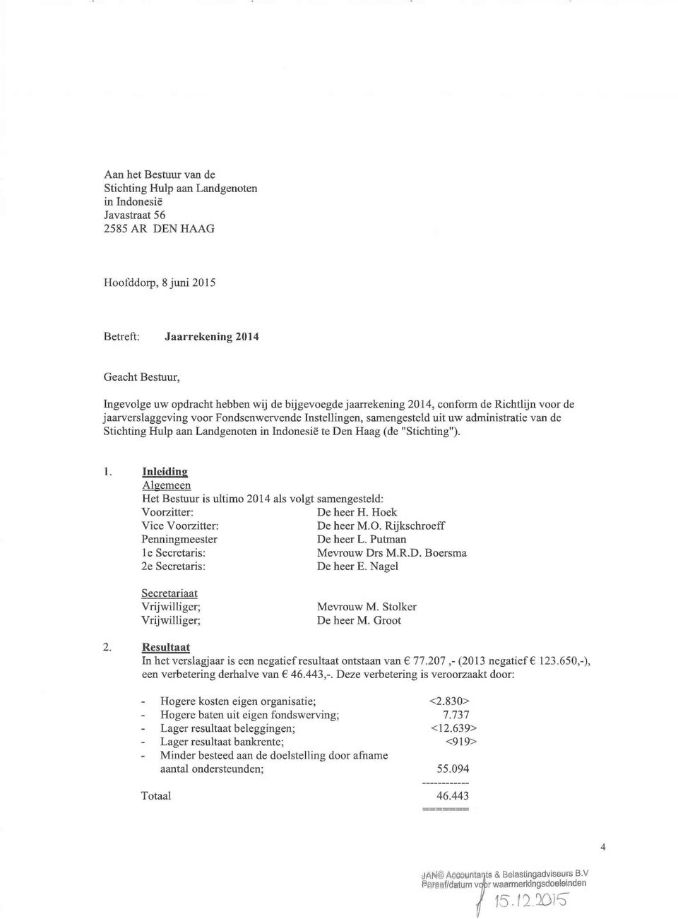 te Den Haag (de "Stichting"). 1. Inleiding Algemeen Het Bestuur is ultimo Voorzitter: Vice Voorzitter: Penningmeester 1 e Secretaris: 2e Secretaris: 2014 als volgt samengesteld: De heer H.