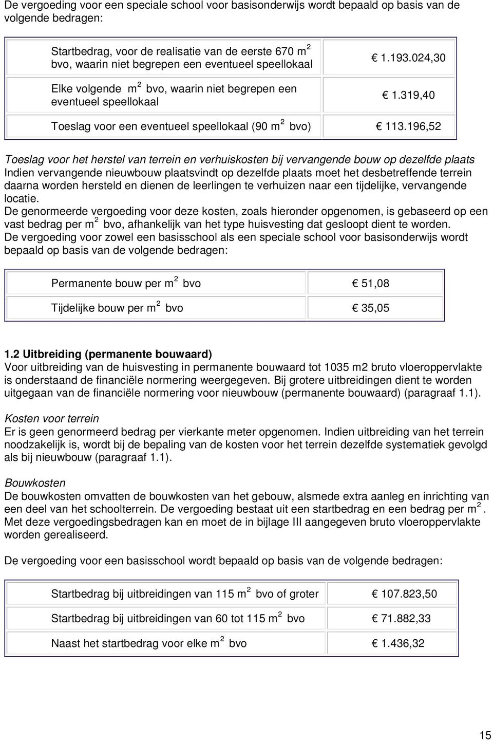 196,52 Toeslag voor het herstel van terrein en verhuiskosten bij vervangende bouw op dezelfde plaats Indien vervangende nieuwbouw plaatsvindt op dezelfde plaats moet het desbetreffende terrein daarna