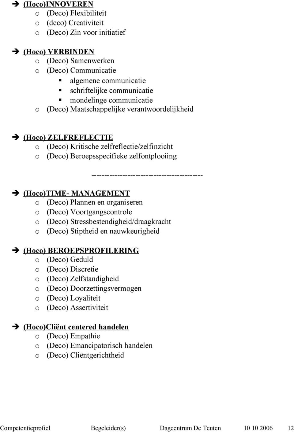 ------------------------------------------- (Hoco)TIME- MANAGEMENT o (Deco) Plannen en organiseren o (Deco) Voortgangscontrole o (Deco) Stressbestendigheid/draagkracht o (Deco) Stiptheid en