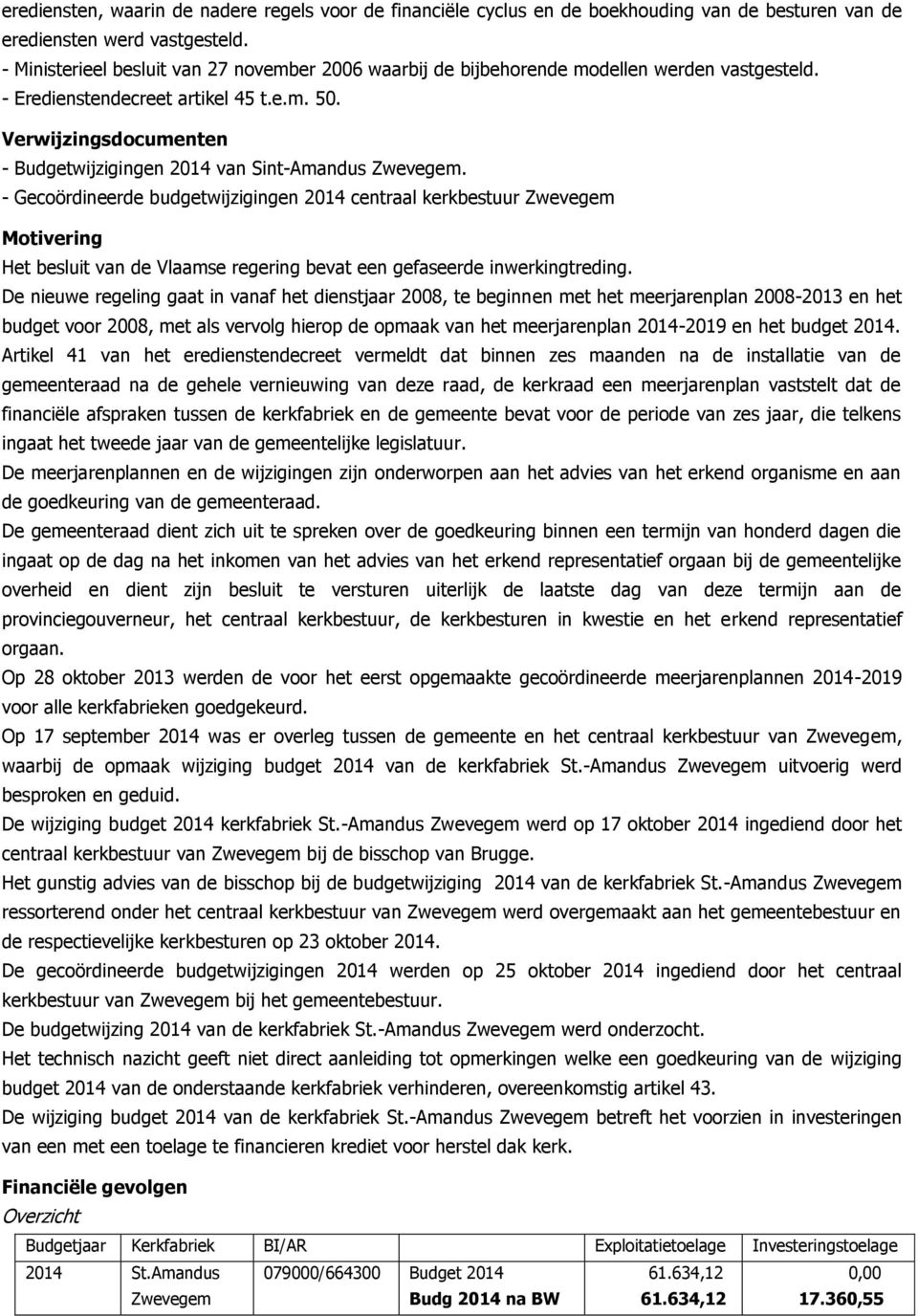 Verwijzingsdocumenten - Budgetwijzigingen 2014 van Sint-Amandus Zwevegem.