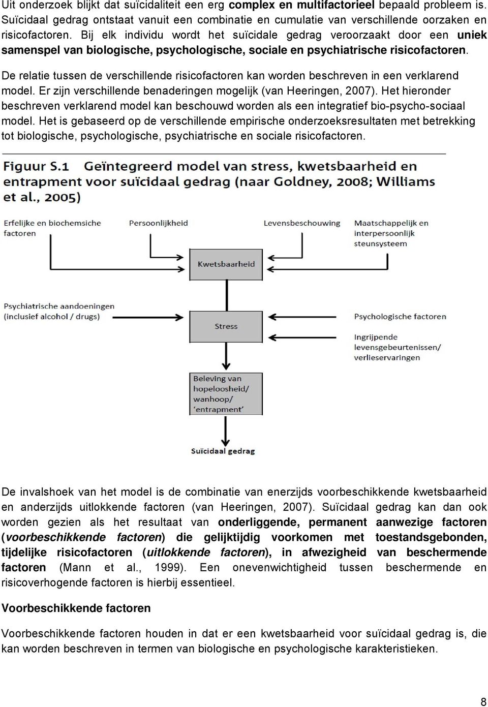 Bij elk individu wordt het suïcidale gedrag veroorzaakt door een uniek samenspel van biologische, psychologische, sociale en psychiatrische risicofactoren.