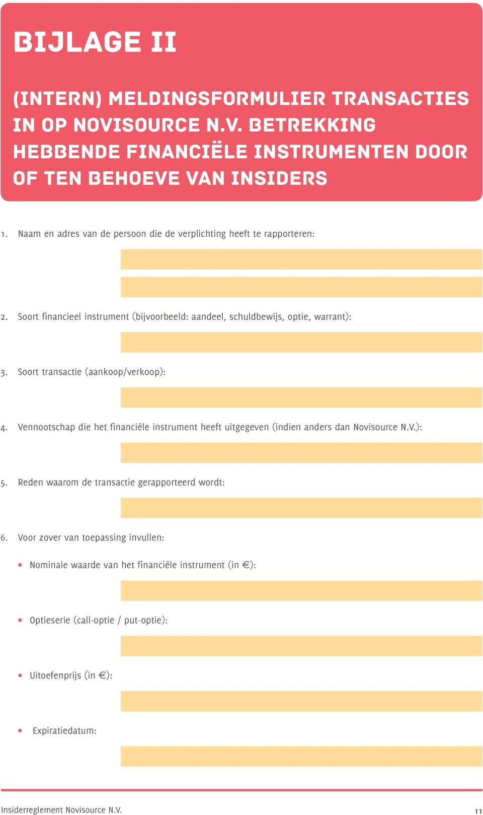 Soort transactie (aankoop/verkoop): 4. Vennootschap die het financiële instrument heeft uitgegeven (indien anders dan Novisource N.V.): 5.