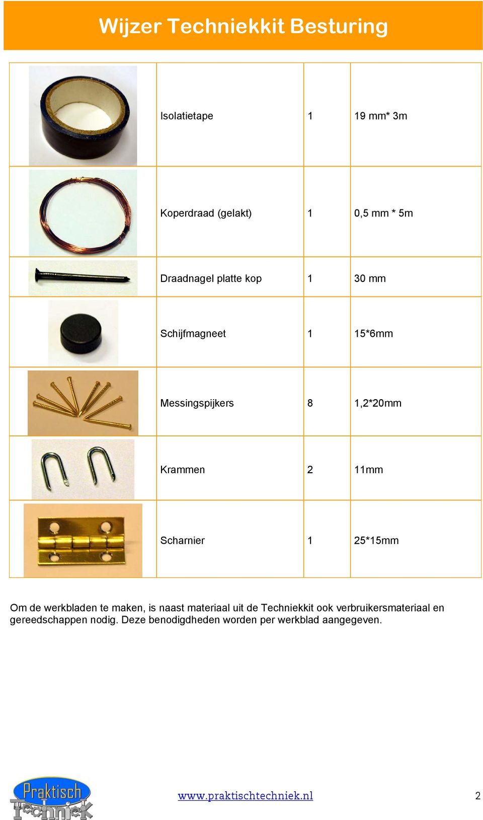 werkbladen te maken, is naast materiaal uit de Techniekkit ook verbruikersmateriaal en