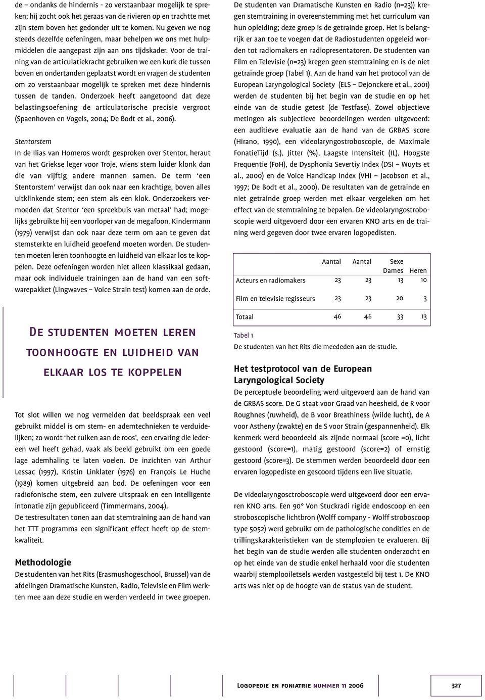 Voor de training van de articulatiekracht gebruiken we een kurk die tussen boven en ondertanden geplaatst wordt en vragen de studenten om zo verstaanbaar mogelijk te spreken met deze hindernis tussen