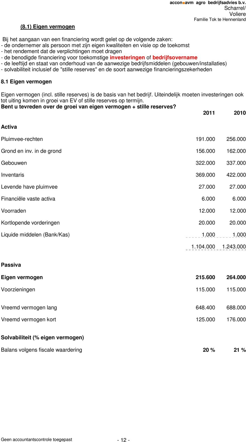 - de benodigde financiering voor toekomstige investeringen of bedrijfsovername - de leeftijd en staat van onderhoud van de aanwezige bedrijfsmiddelen (gebouwen/installaties) - solvabiliteit inclusief