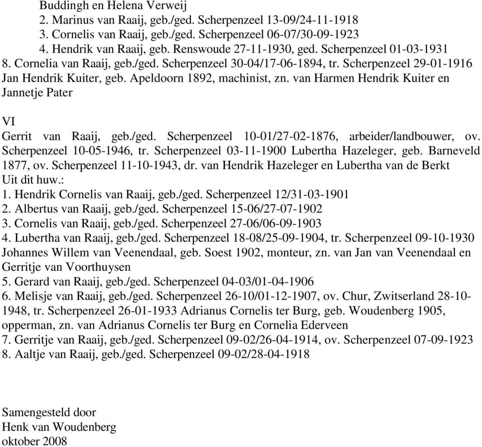 van Harmen Hendrik Kuiter en Jannetje Pater VI Gerrit van Raaij, geb./ged. Scherpenzeel 10-01/27-02-1876, arbeider/landbouwer, ov. Scherpenzeel 10-05-1946, tr.