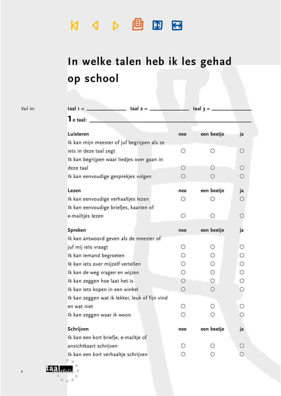 een beetje ja Ik kan antwoord geven als de meester of juf mij iets vraagt Ik kan iemand begroeten Ik kan iets over mijzelf vertellen Ik kan de weg vragen en wijzen Ik kan zeggen hoe laat het is Ik