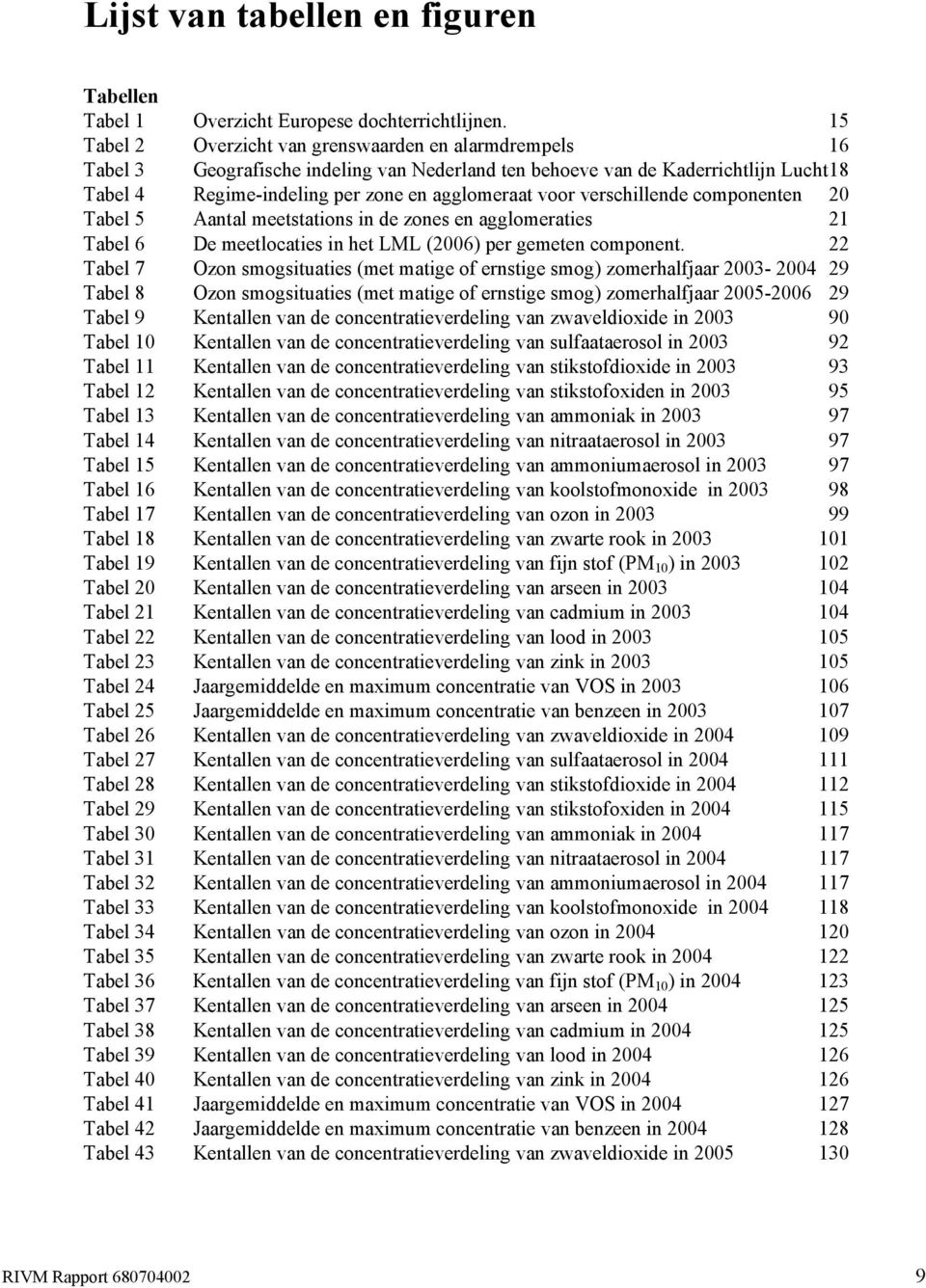 verschillende componenten 20 Tabel 5 Aantal meetstations in de zones en agglomeraties 21 Tabel 6 De meetlocaties in het LML (2006) per gemeten component.