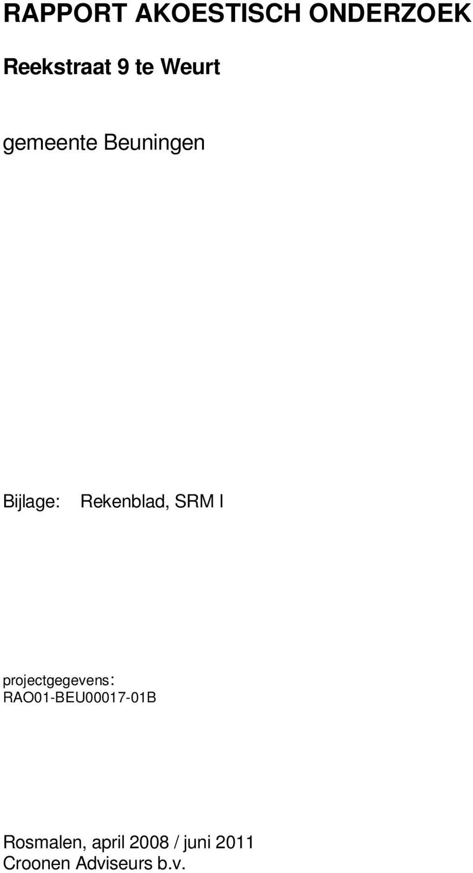 SRM I projectgegevens: RAO01-BEU00017-01B