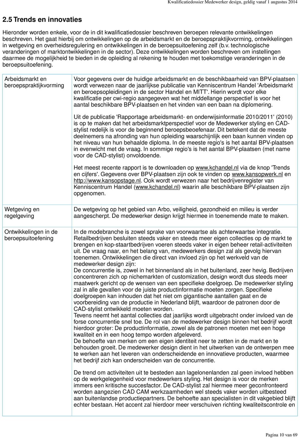 Het gaat hierbij om ontwikkelingen op de arbeidsmarkt en de beroepspraktijkvorming, ontwikkelingen in wetgeving en overheidsregulering en ontwikkelingen in de beroepsuitoefening zelf (b.v. technologische veranderingen of marktontwikkelingen in de sector).