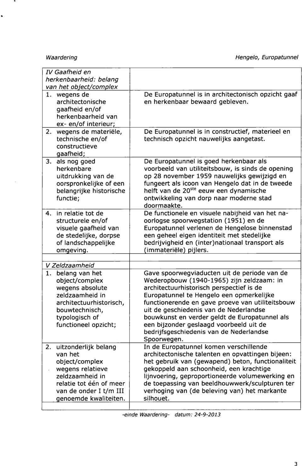 in relatie tot de structurele en/of visuele gaafheid van de stedelijke, dorpse of landschappelijke omgeving. V Zeldzaamheid 1.