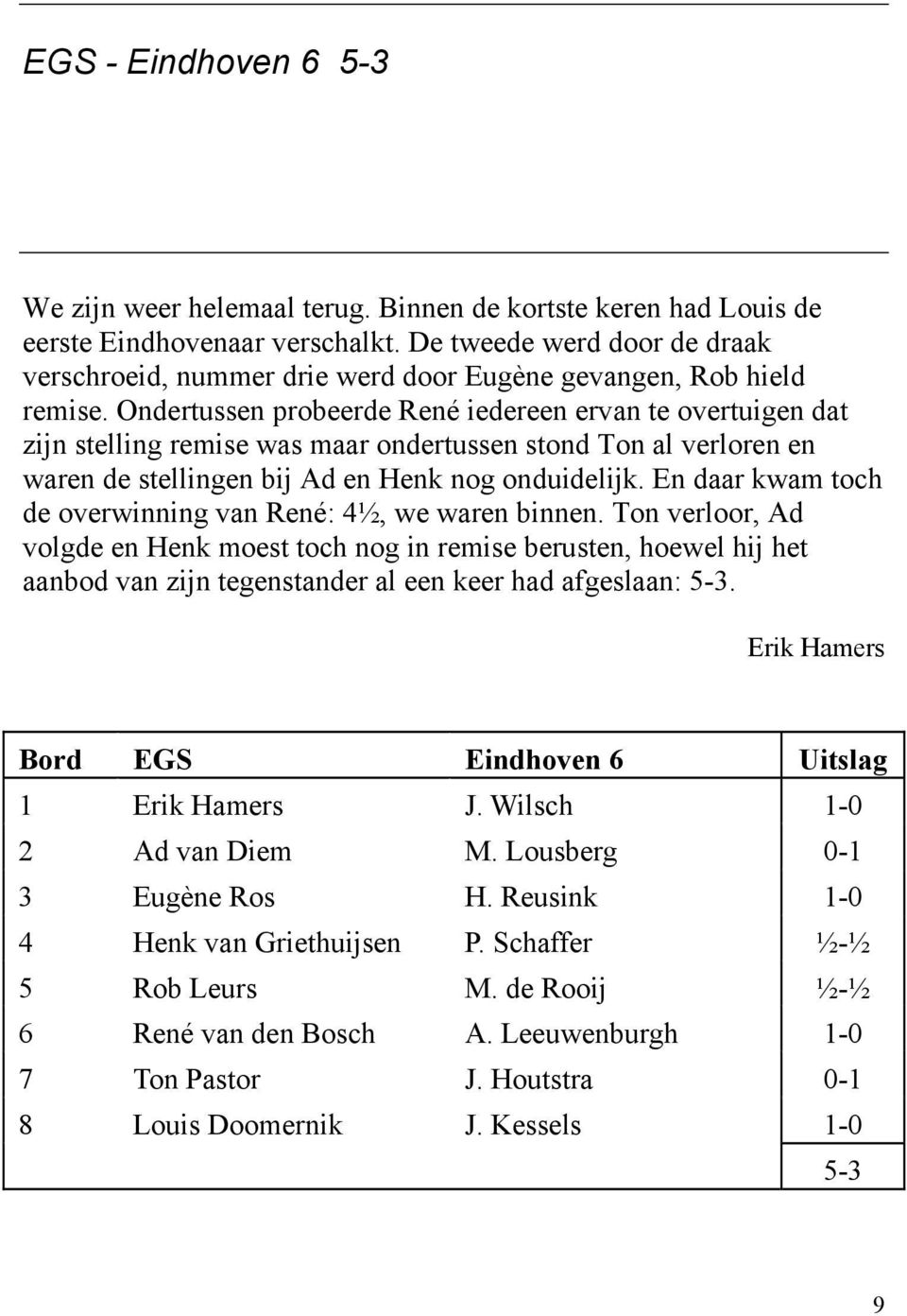 Ondertussen probeerde René iedereen ervan te overtuigen dat zijn stelling remise was maar ondertussen stond Ton al verloren en waren de stellingen bij Ad en Henk nog onduidelijk.