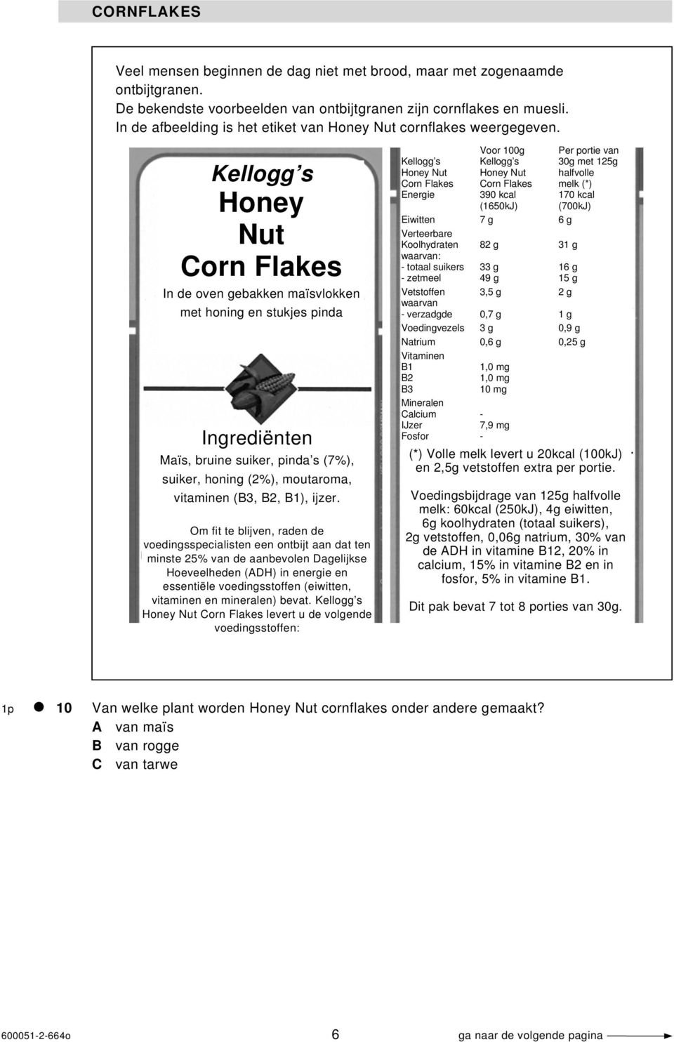 Kellogg s Honey Nut Corn Flakes In de oven gebakken maïsvlokken met honing en stukjes pinda Ingrediënten Maïs, bruine suiker, pinda s (7%), suiker, honing (2%), moutaroma, vitaminen (B3, B2, B1),