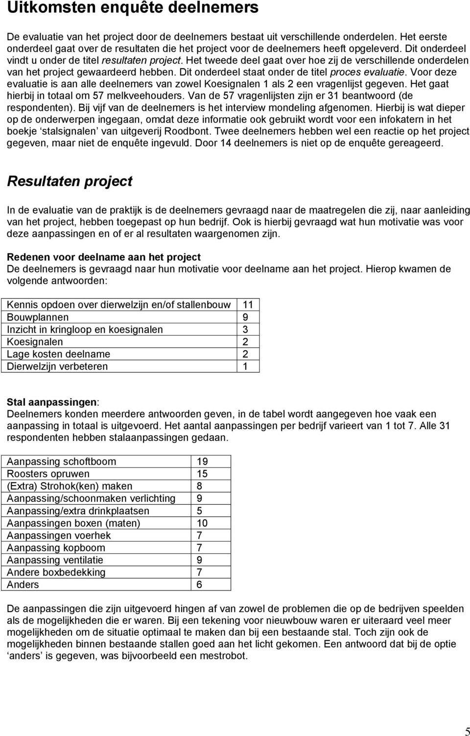 Het tweede deel gaat over hoe zij de verschillende onderdelen van het project gewaardeerd hebben. Dit onderdeel staat onder de titel proces evaluatie.