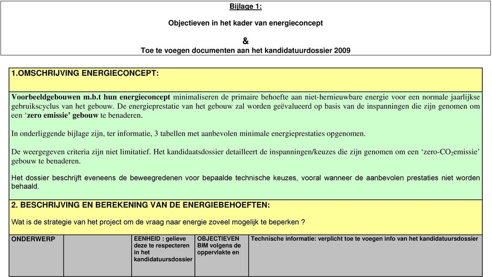 In onderliggende bijlage zijn, ter informatie, 3 tabellen met aanbevolen minimale s opgenomen. De weergegeven criteria zijn niet limitatief.