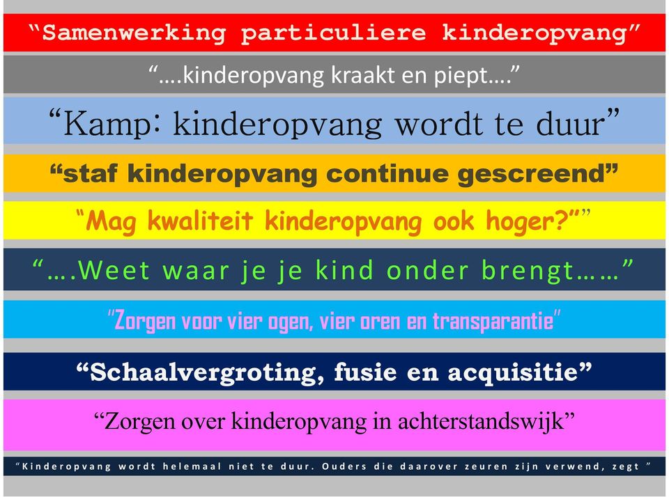 .weet waar je je kind onder brengt Zorgen voor vier ogen, vier oren en transparantie Schaalvergroting, fusie en acquisitie