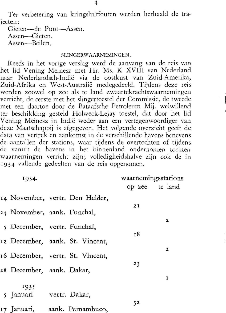 K XVIII van Nederland naar Nederlandsch-Indië via de oostkust van Zuid-Amerika, Zuid-Afrika en West-Australië medegedeeld.