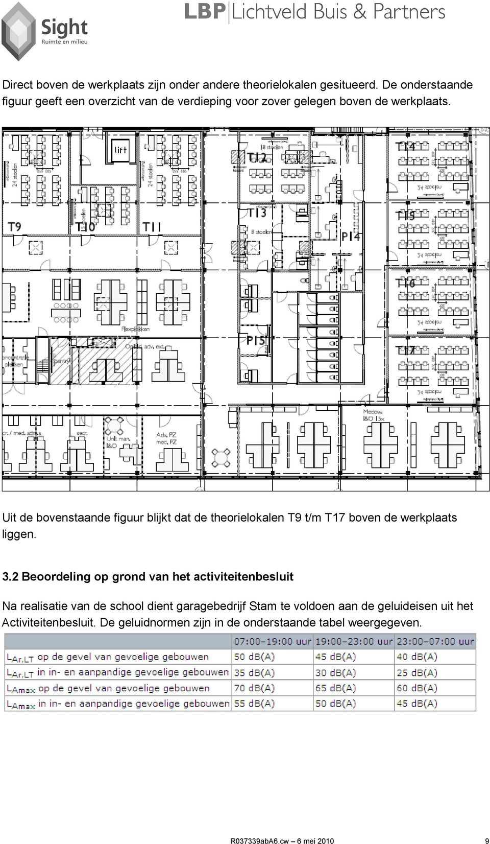 Uit de bovenstaande figuur blijkt dat de theorielokalen T9 t/m T17 boven de werkplaats liggen. 3.