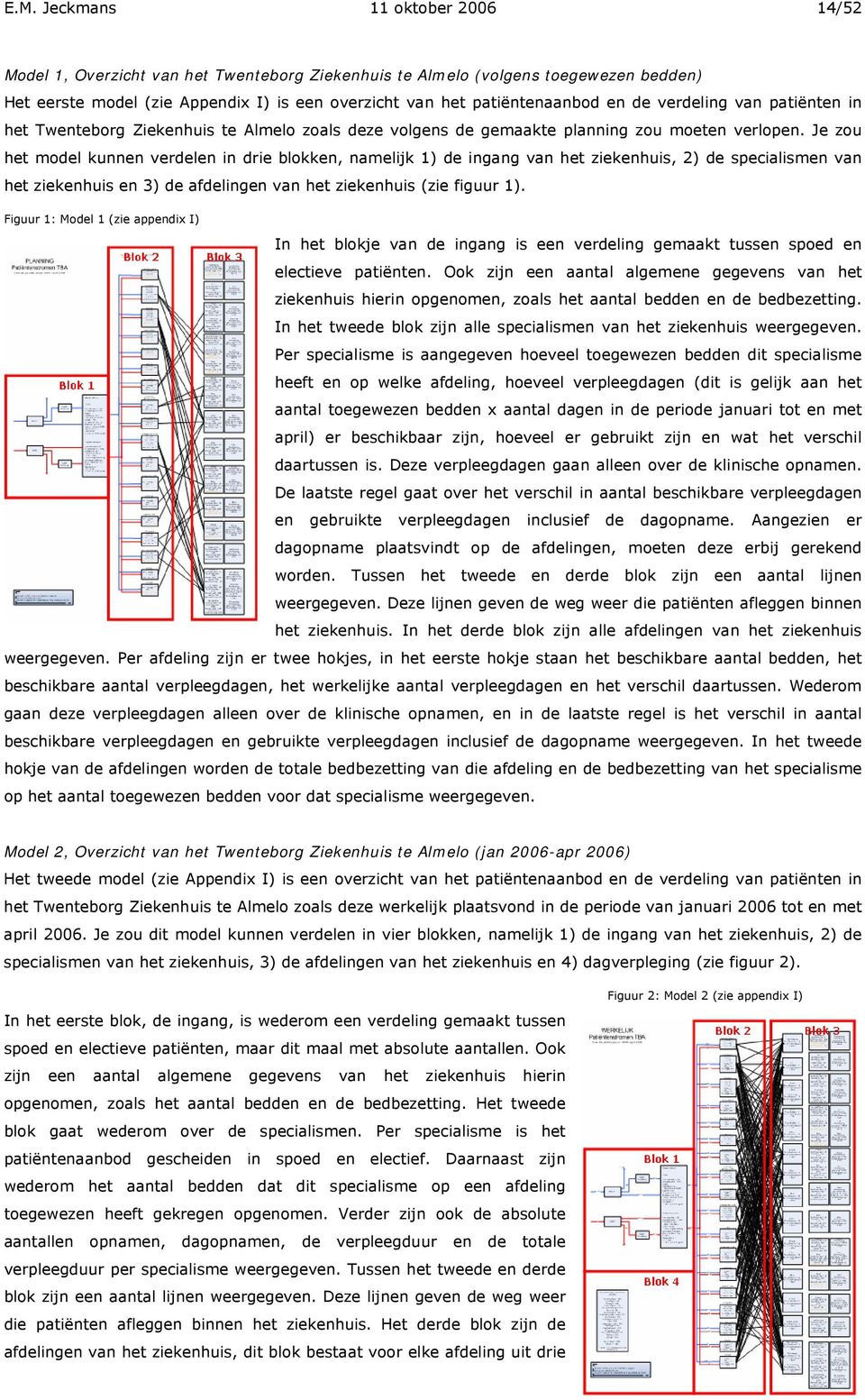 Je zou het model kunnen verdelen in drie blokken, namelijk 1) de ingang van het ziekenhuis, 2) de specialismen van het ziekenhuis en 3) de afdelingen van het ziekenhuis (zie figuur 1).