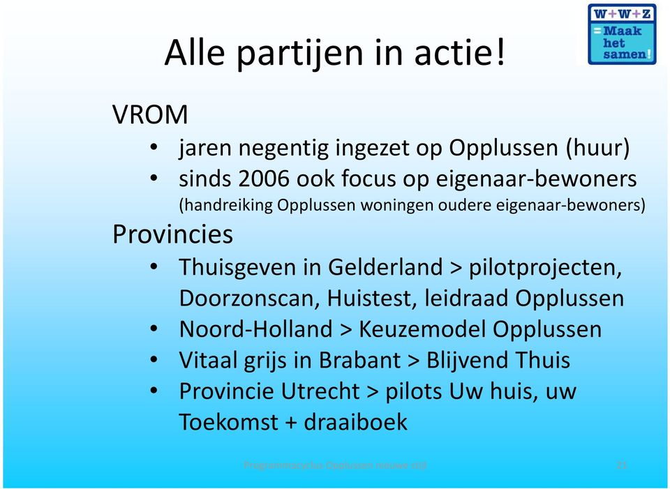 Opplussen woningen oudere eigenaar-bewoners) Provincies Thuisgeven in Gelderland > pilotprojecten, Doorzonscan,