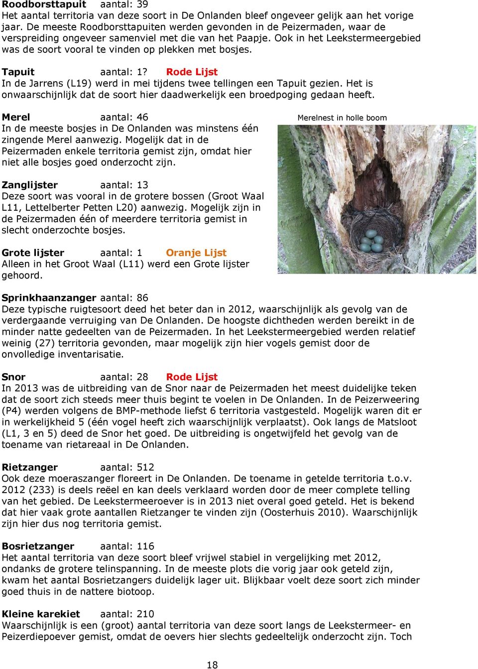 Ook in het Leekstermeergebied was de soort vooral te vinden op plekken met bosjes. Tapuit aantal: 1? Rode Lijst In de Jarrens (L19) werd in mei tijdens twee tellingen een Tapuit gezien.