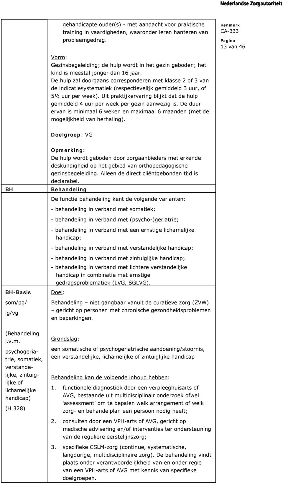 De hulp zal doorgaans corresponderen met klasse 2 of 3 van de indicatiesystematiek (respectievelijk gemiddeld 3 uur, of 5½ uur per week).