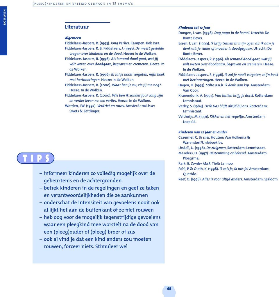 Heeze: In de Wolken. Fiddelaers-Jaspers, R. (2000). Waar ben je nu, zie jij me nog? Heeze: In de Wolken. Fiddelaers-Jaspers, R. (2000). Wie ben ik zonder jou? Jong zijn en verder leven na een verlies.