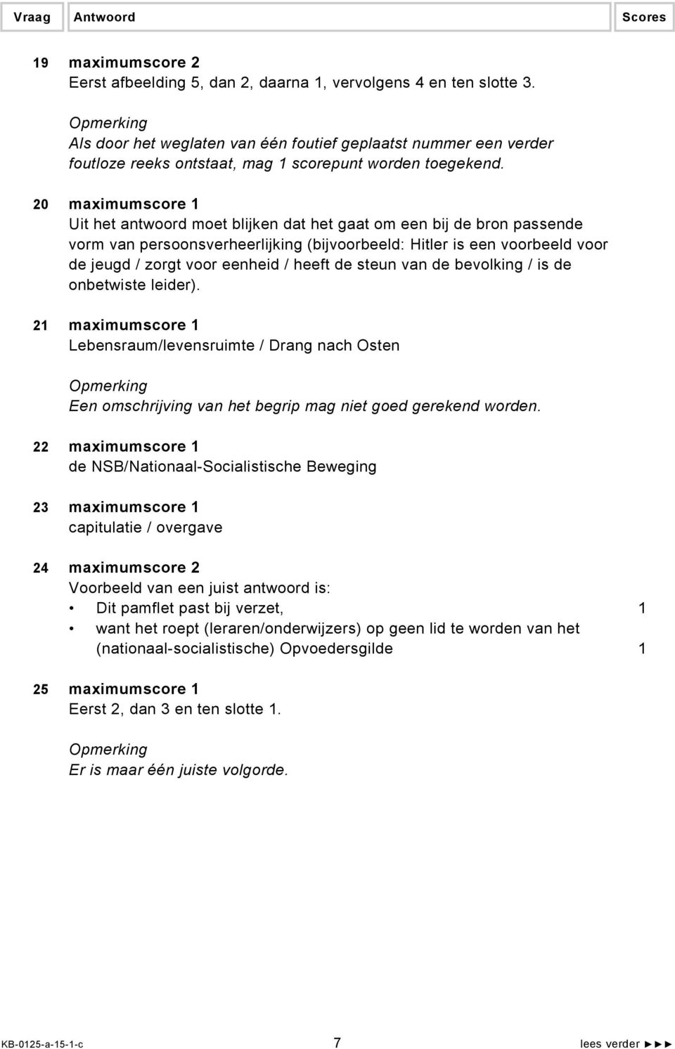 20 maximumscore 1 Uit het antwoord moet blijken dat het gaat om een bij de bron passende vorm van persoonsverheerlijking (bijvoorbeeld: Hitler is een voorbeeld voor de jeugd / zorgt voor eenheid /