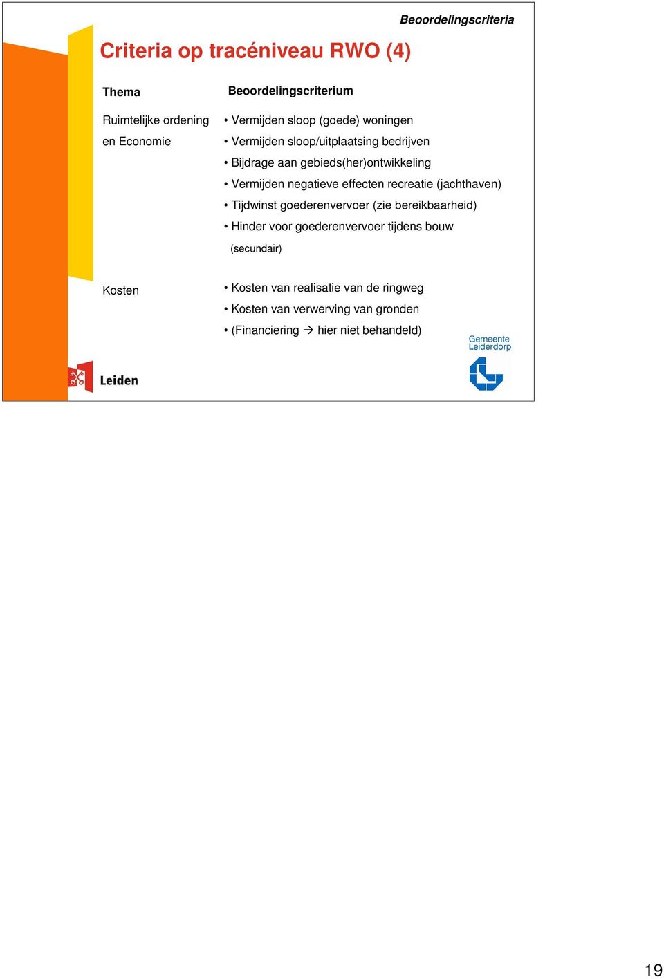 negatieve effecten recreatie (jachthaven) Tijdwinst goederenvervoer (zie bereikbaarheid) Hinder voor goederenvervoer