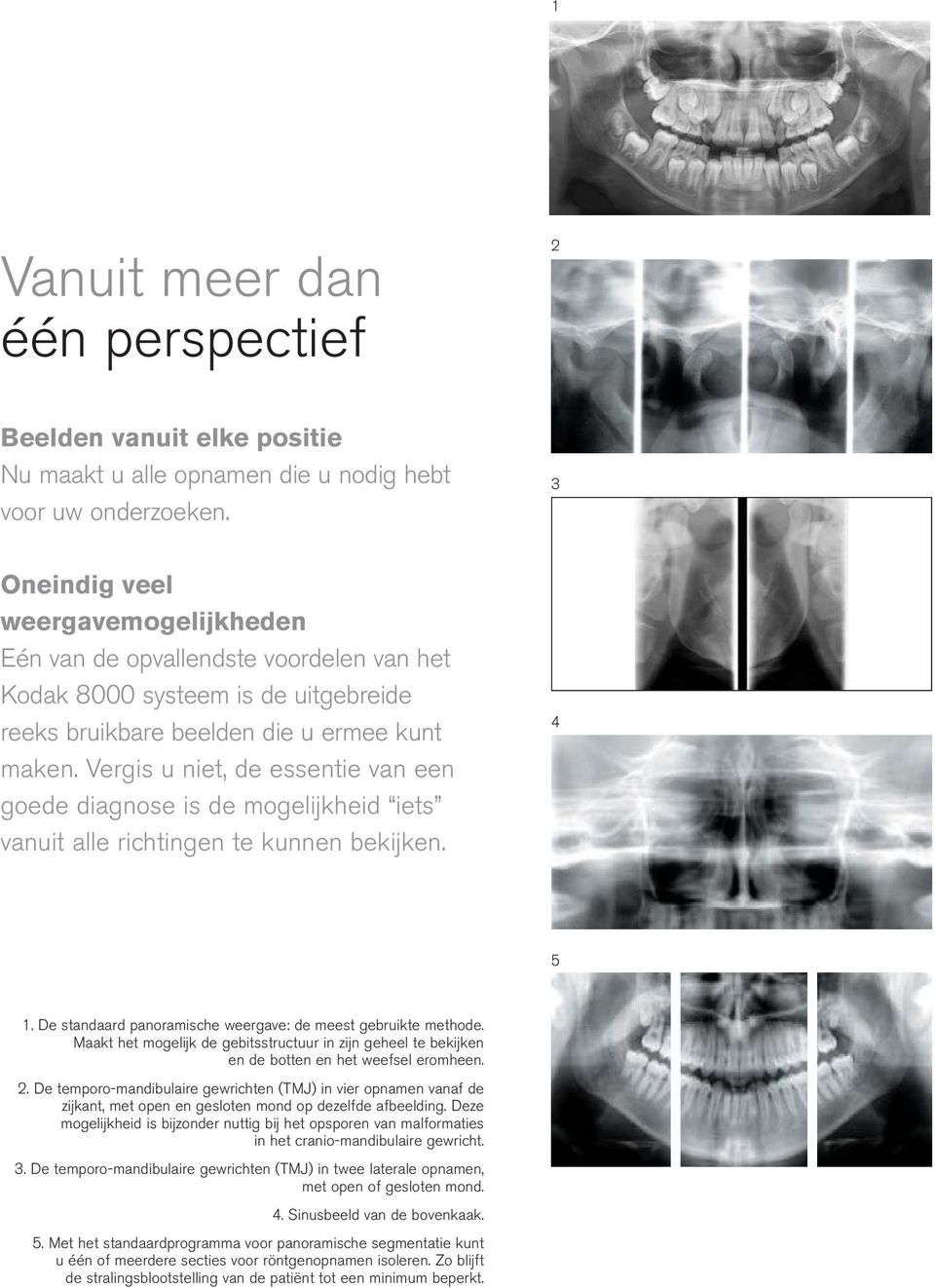 Vergis u niet, de essentie van een goede diagnose is de mogelijkheid iets vanuit alle richtingen te kunnen bekijken. 4 5 1. De standaard panoramische weergave: de meest gebruikte methode.