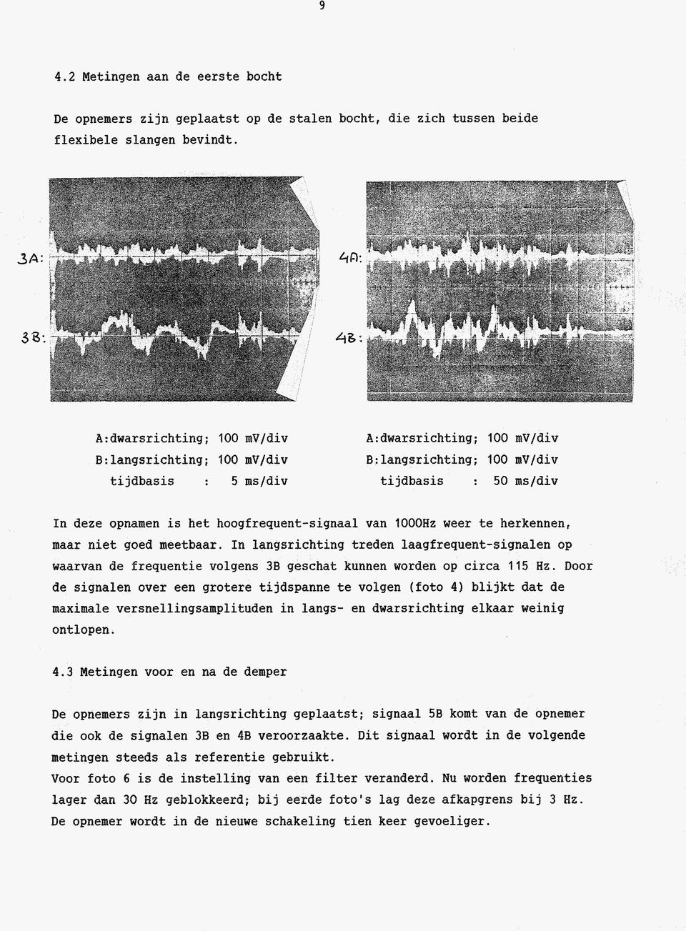 hoogfrequent-signaal van 1000Hz weer te herkennen, maar niet goed meetbaar. In langsrichting treden laagfrequent-signalen op waarvan de frequentie volgens 38 geschat kunnen worden op circa 115 Hz.