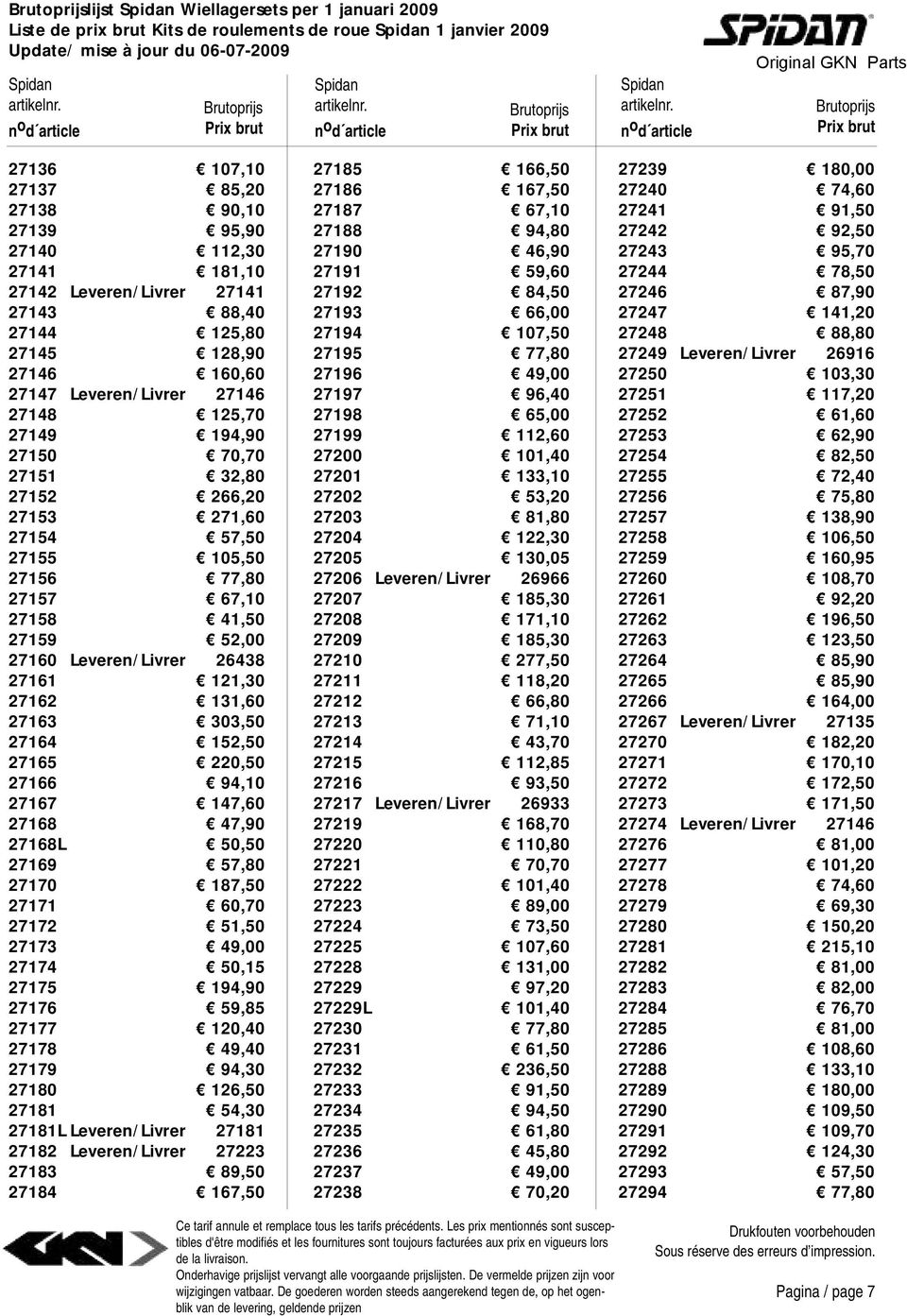 27157 67,10 27158 41,50 27159 52,00 27160 Leveren/Livrer 26438 27161 121,30 27162 131,60 27163 303,50 27164 152,50 27165 220,50 27166 94,10 27167 147,60 27168 47,90 27168L 50,50 27169 57,80 27170