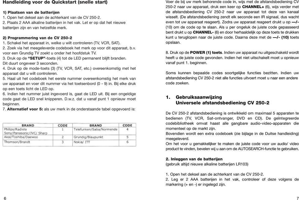 v. voor een Grundig TV zoekt u onder het hoofdstuk TV. 3. Druk op de SETUP -toets (4) tot de LED permanent blijft branden. Dit duurt ongeveer 3 seconden. 4.