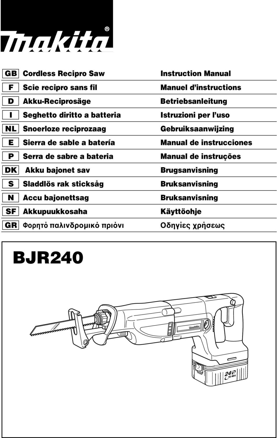 de instrucciones P Serra de sabre a bateria Manual de instruções DK Akku bajonet sav Brugsanvisning S Sladdlös rak sticksåg