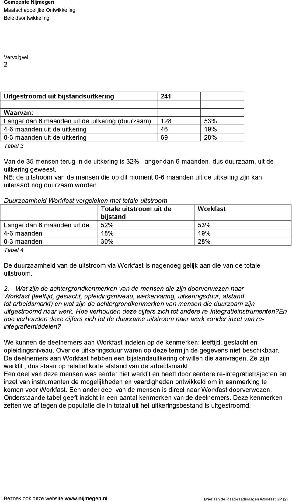 NB: de uitstroom van de mensen die op dit moment 0-6 maanden uit de uitkering zijn kan uiteraard nog duurzaam worden.