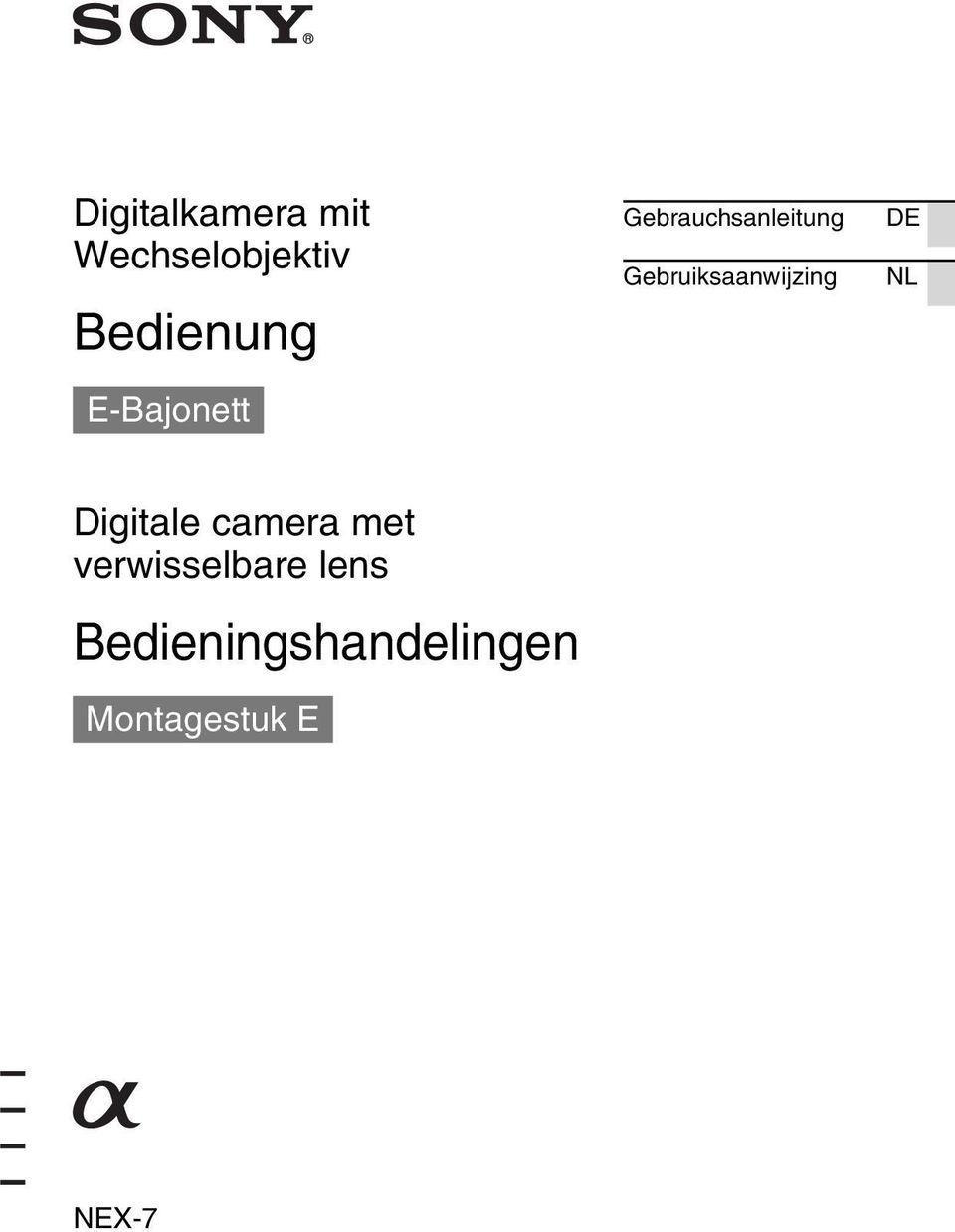 Gebruiksaanwijzing DE NL Digitale camera met