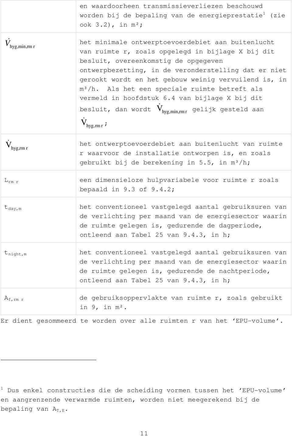 veronderstelling dat er niet gerookt wordt en het gebouw weinig vervuilend is, in m³/h. Als het een speciale ruimte betreft als vermeld in hoofdstuk 6.