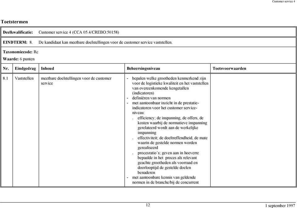 - definiëren van normen - met aantoonbaar inzicht in de prestatieindicatoren voor het customer serviceniveau:.