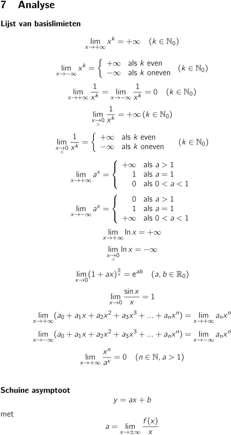 als 0 < a < ln x = + x + ln x = x 0 > = e ab sin x x 0 x = (a, b R 0 ) (k N 0 ) (a 0 + a x + a 2 x 2 + a 3 x 3 + + a n x n ) = a nx n x