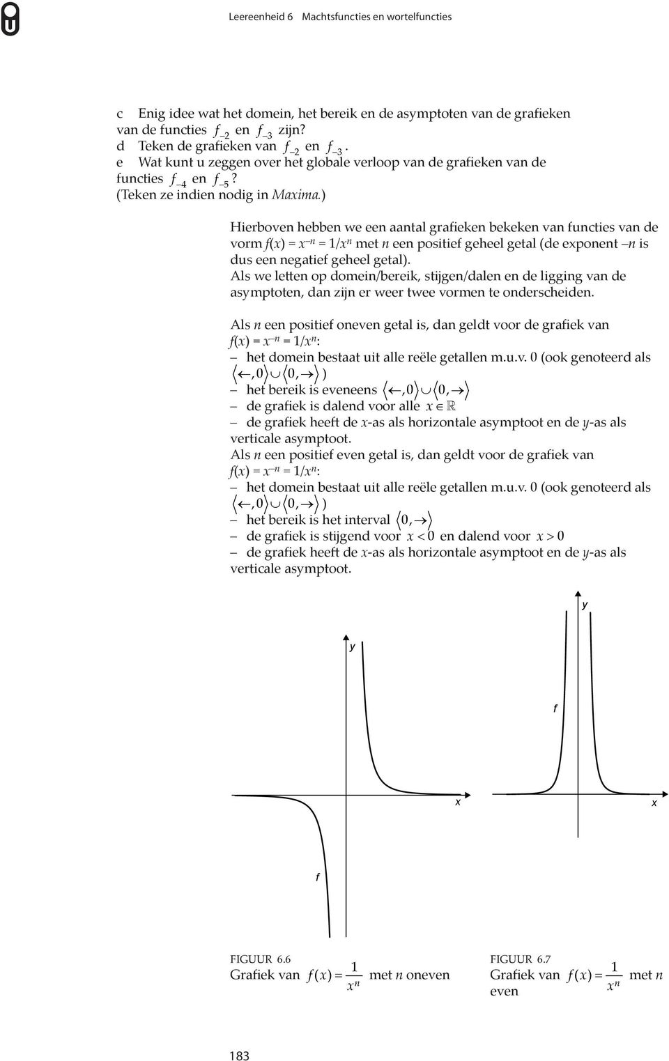 (Teke ze idie odig i Maia) Hierbove hebbe we ee aatal grafieke bekeke va fucties va de vor f() = = / et ee positief geheel getal (de epoet is dus ee egatief geheel getal) Als we lette op doei/bereik,